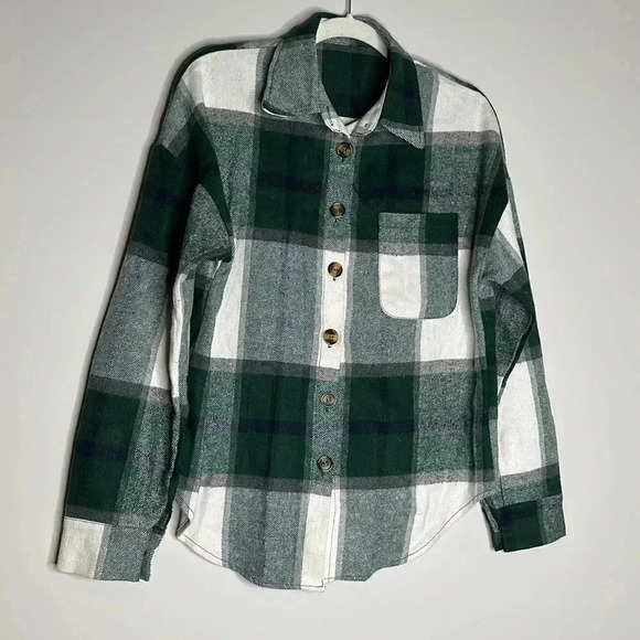 Women's Casual Plaid Button Down Shirts Jacket Long Sleeve - Picture 3 of 8